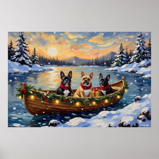 Franse Bulldog Kerstboot Vakantie Poster (Voorkant)