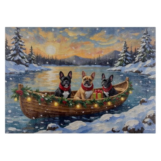 Franse Bulldog Kerstboot Vakantie Snijplank (Voorkant)