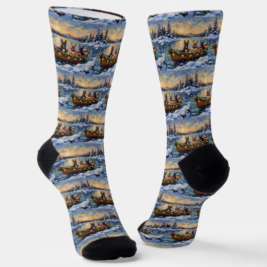 Franse Bulldog Kerstboot Vakantie Sokken (Gebogen)