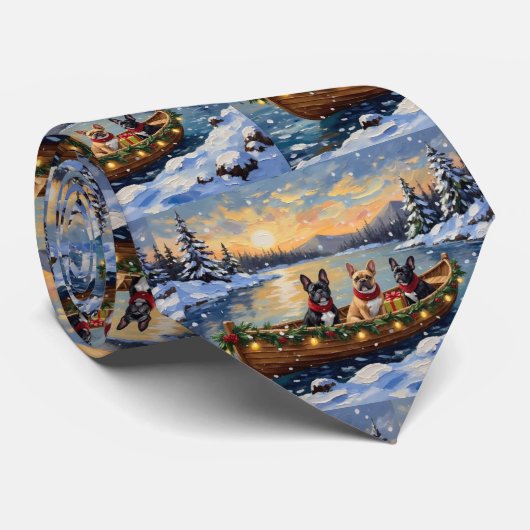 Franse Bulldog Kerstboot Vakantie Stropdas (Opgerold)