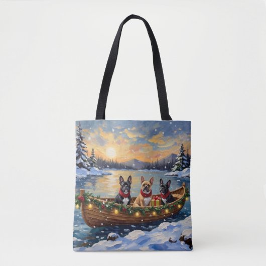 Franse Bulldog Kerstboot Vakantie Tote Bag (Voorkant)