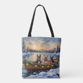 Franse Bulldog Kerstboot Vakantie Tote Bag (Achterkant)