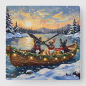 Franse Bulldog Kerstboot Vakantie Vierkante Klok (Voorkant)