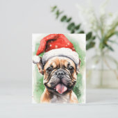 Franse Bulldog Kerstborstel schilderen kunstwerk Feestdagenkaart (Staand voorkant)