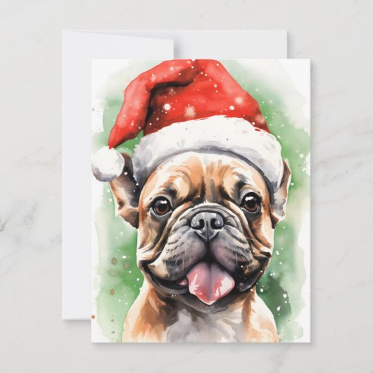 Franse Bulldog Kerstborstel schilderen kunstwerk Feestdagenkaart (Voorkant)