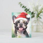 Franse Bulldog Kerstborstel schilderen kunstwerk Feestdagenkaart (Staand voorkant)