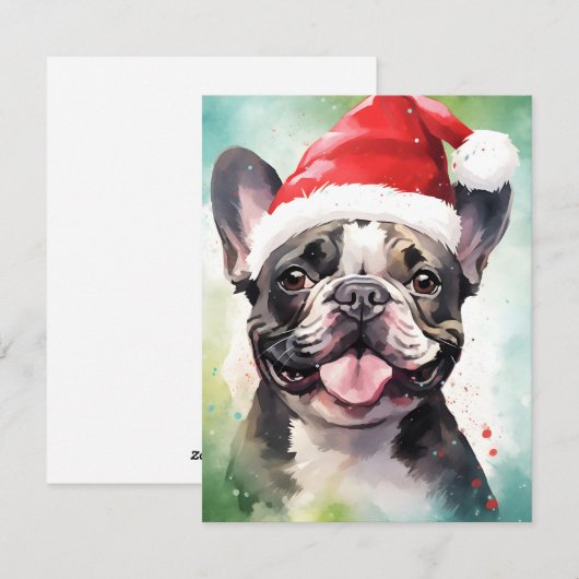 Franse Bulldog Kerstborstel schilderen kunstwerk Feestdagenkaart (Voorkant / Achterkant)