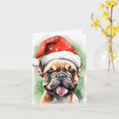 Franse Bulldog Kerstborstel schilderen kunstwerk Kaart (Gele Bloem)