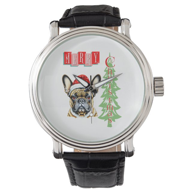 Franse Bulldog kerstcadeau Horloge (Voorkant)