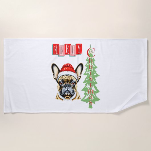 Franse Bulldog kerstcadeau Strandlaken (Voorkant)