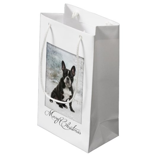 Franse Bulldog kerstcadeauzak Klein Cadeauzakje (Achterkant Gekanteld)