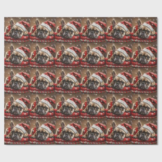Franse Bulldog Kerstfeest Cadeaupapier (Vlak)