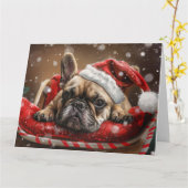 Franse Bulldog Kerstfeest Kaart (Gele Bloem)