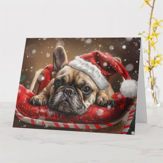 Franse Bulldog Kerstfeest Kaart (Gele Bloem)