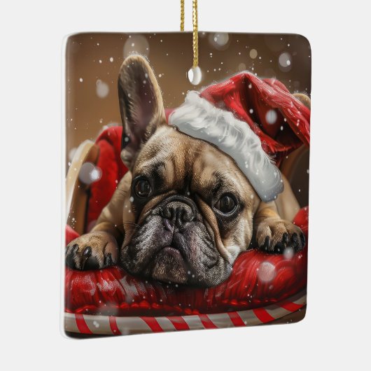 Franse Bulldog Kerstfeest Keramisch Ornament (Rechts)