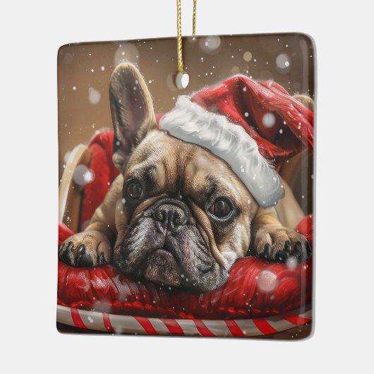 Franse Bulldog Kerstfeest Keramisch Ornament (Links)