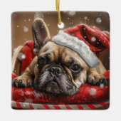 Franse Bulldog Kerstfeest Keramisch Ornament (Voorkant)