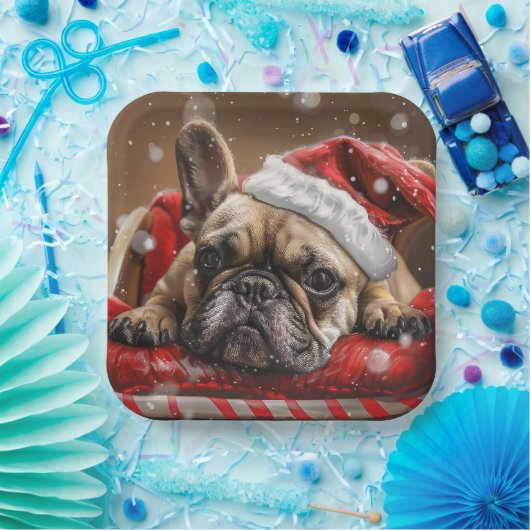 Franse Bulldog Kerstfeest Papieren Bordje (Feest)