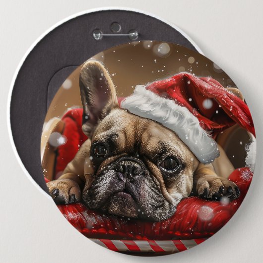 Franse Bulldog Kerstfeest Ronde Button 6,0 Cm (Voorkant /achterkant)