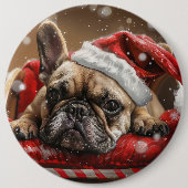 Franse Bulldog Kerstfeest Ronde Button 6,0 Cm (Voorkant)