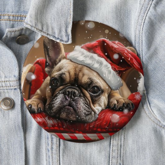 Franse Bulldog Kerstfeest Ronde Button 6,0 Cm (In situ)