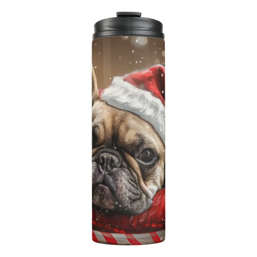Franse Bulldog Kerstfeest Thermosbeker (Voorkant)