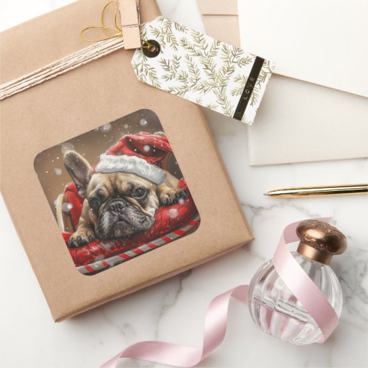 Franse Bulldog Kerstfeest Vierkante Sticker (Geschenken)