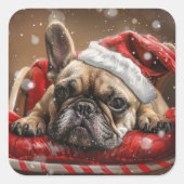 Franse Bulldog Kerstfeest Vierkante Sticker (Voorkant)
