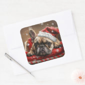 Franse Bulldog Kerstfeest Vierkante Sticker (Envelop)