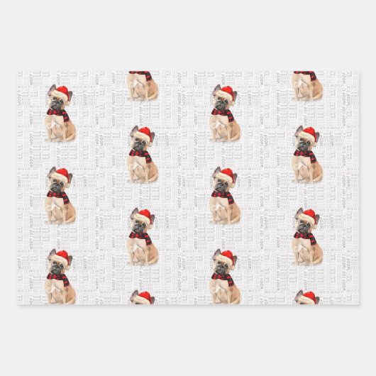 Franse Bulldog Kersthond en Plaid Inpakpapier Vel (Voorkant 2)