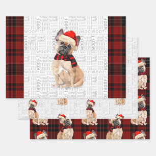 Franse Bulldog Kersthond en Plaid Inpakpapier Vel