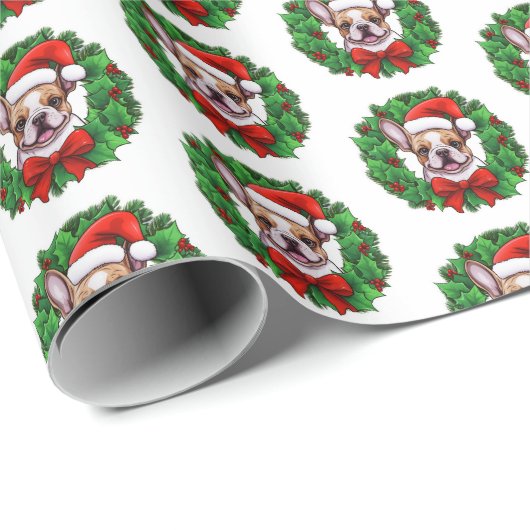 Franse Bulldog Kerstkrans Cadeaupapier (Rol Hoek)