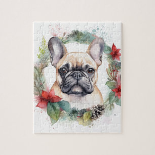 Franse Bulldog Kerstkrans Festieve Pup Legpuzzel