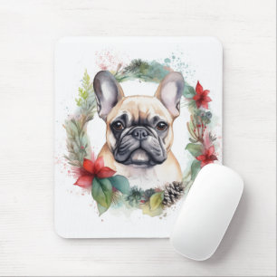 Franse Bulldog Kerstkrans Festieve Pup Muismat