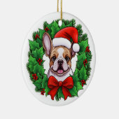 Franse Bulldog Kerstkrans Keramisch Ornament (Rechts)