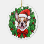 Franse Bulldog Kerstkrans Keramisch Ornament (Links)