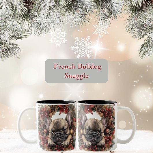 Franse Bulldog Kerstkrans Tweekleurige Koffiemok