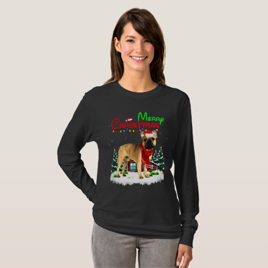 Franse Bulldog kerstlampjes Merry T-shirt (Voorkant volledig)
