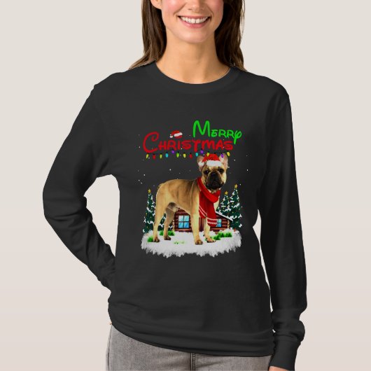 Franse Bulldog kerstlampjes Merry T-shirt (Voorkant)