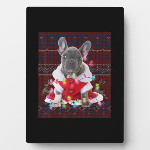 Franse Bulldog kerstlampjes met lelijke Sweater Do Fotoplaat