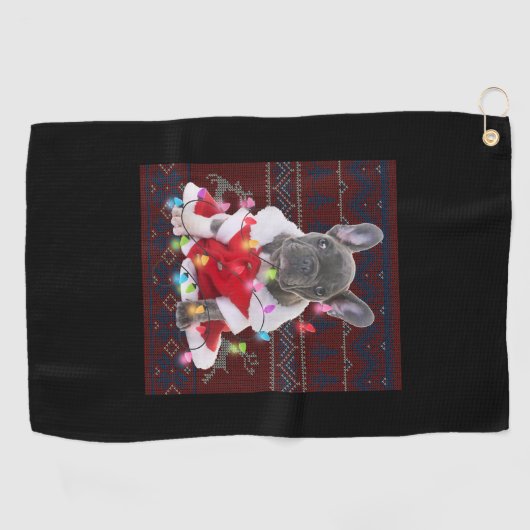 Franse Bulldog kerstlampjes met lelijke Sweater Do Golfhanddoek (Horizontaal)