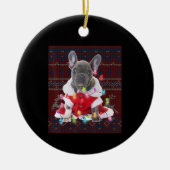 Franse Bulldog kerstlampjes met lelijke Sweater Do Keramisch Ornament (Voorkant)