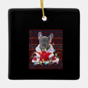 Franse Bulldog kerstlampjes met lelijke Sweater Do Keramisch Ornament