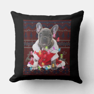 Franse Bulldog kerstlampjes met lelijke Sweater Do Kussen