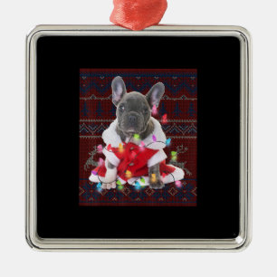 Franse Bulldog kerstlampjes met lelijke Sweater Do Metalen Ornament
