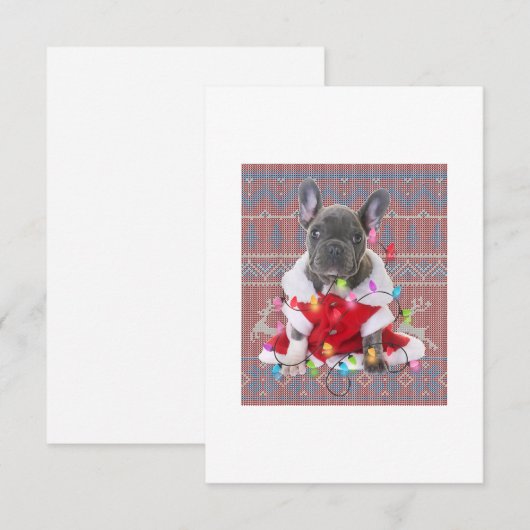 Franse Bulldog kerstlampjes met lelijke Sweater Do RSVP Kaartje (Voorkant / Achterkant)
