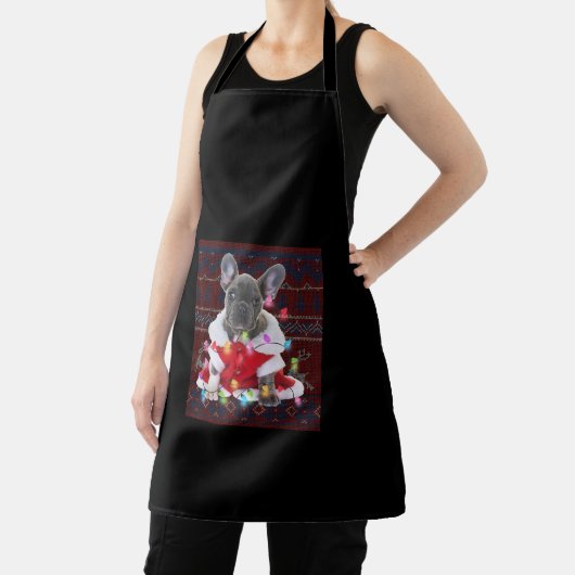 Franse Bulldog kerstlampjes met lelijke Sweater Do Schort (Insitu)