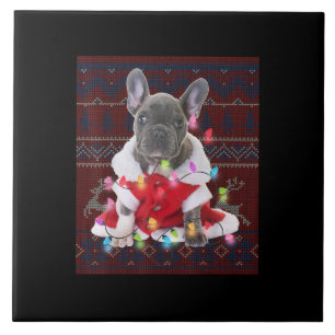 Franse Bulldog kerstlampjes met lelijke Sweater Do Tegeltje