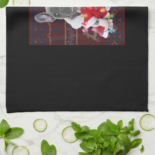 Franse Bulldog kerstlampjes met lelijke Sweater Do Theedoek (Gevouwen)