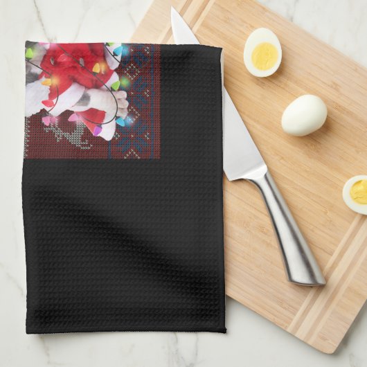 Franse Bulldog kerstlampjes met lelijke Sweater Do Theedoek (Quarter Fold)